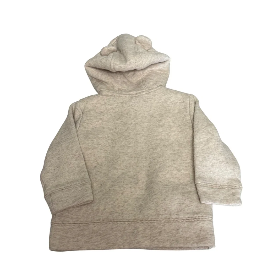 Baby Gap Oatmeal Heather Sherpa Lined Bear Ear Zip Hoodie 6-12 Months Logo